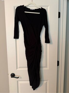 The Vanity Room Sexy Black Ruched Side-Knot Midi Dress